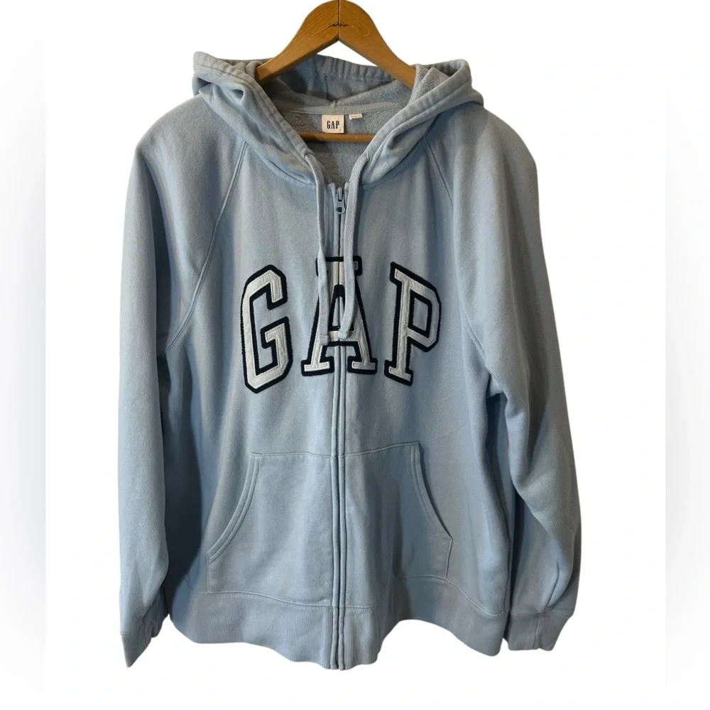 GAP Women's Light Blue Zip-Up Hoodie -Y2K Aesthetic - Picture 2 of 6